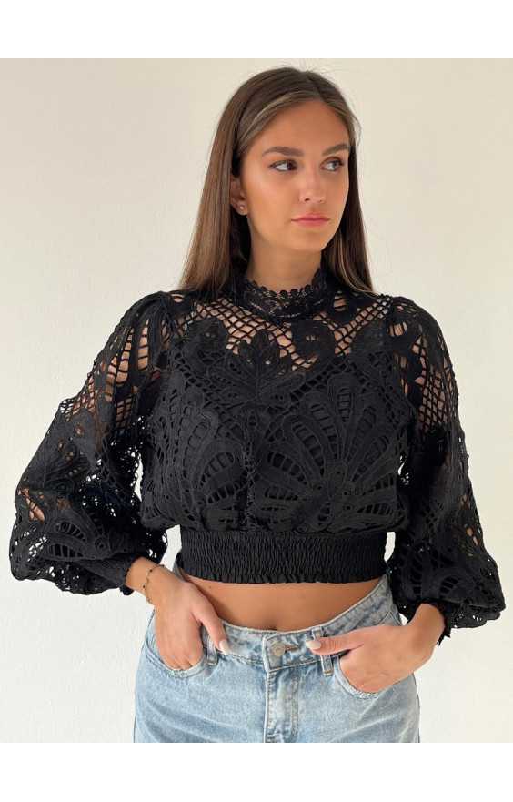 Čipkovaný crop top ARIANE čierny